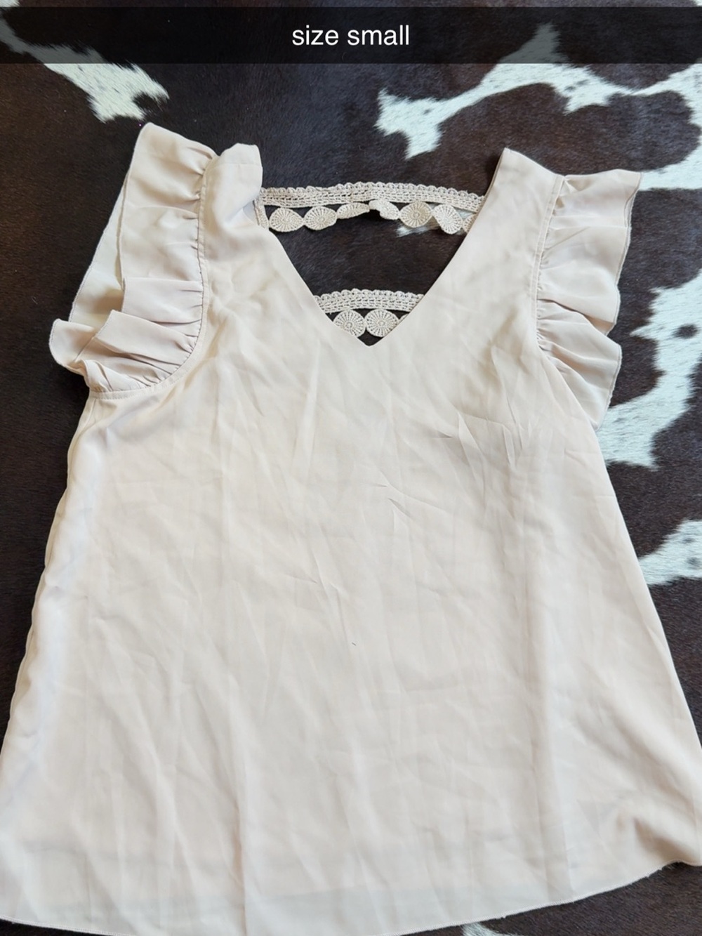 Light Cream Ruffle Sleeve V-Neck Women's Top